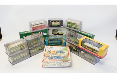 A Collection of 16 x Boxed Corgi mostly Bus models to includ...