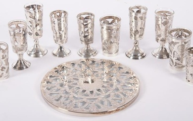 A Collection of Sterling Silver Overlay Liquor/Shot Glasses