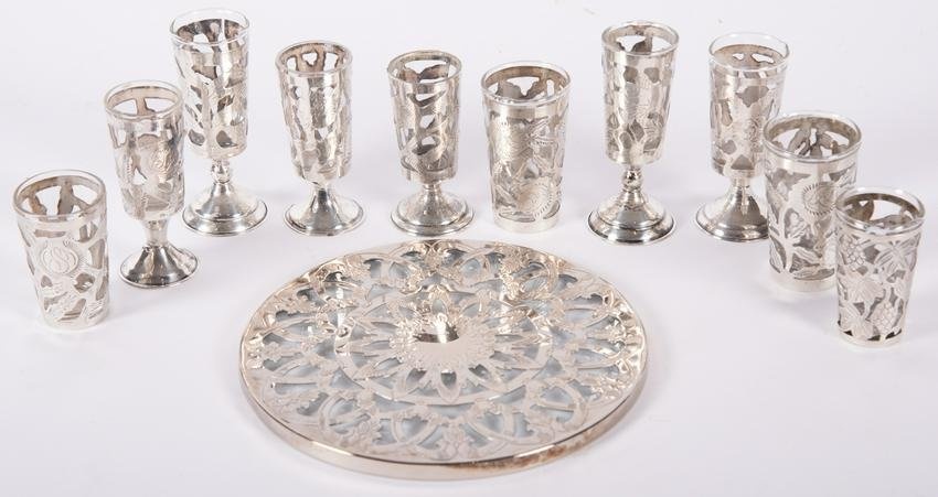 A Collection of Sterling Silver Overlay Liquor/Shot Glasses