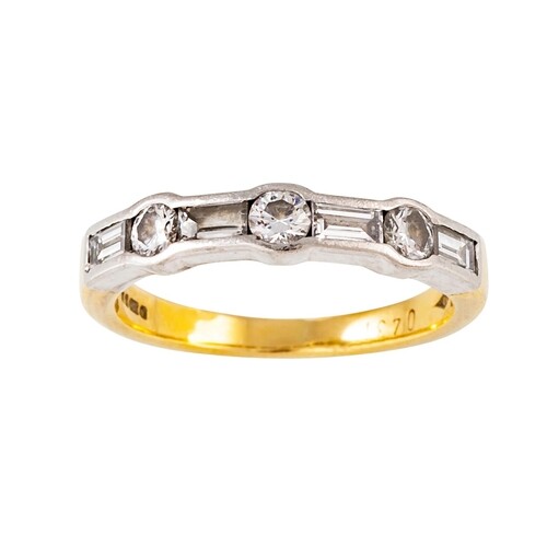A DIAMOND HALF ETERNITY RING, set with brilliant and baguett...