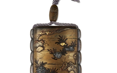 A FOUR-CASE LACQUER INRO WITH DESIGN OF VARIOUS SHELLFISHES EDO PERIOD (18TH CENTURY)