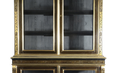 A FRENCH EBONISED AND BRASS MOUNTED BIBLIOTHÈQUE