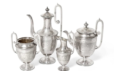 A Four-Piece Victorian Silver Plate Tea and Coffee-Service by Roberts and Belk, Circa 1870