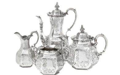 A Four-Piece Victorian Silver Tea and Coffee-Service by Charles Reily and George Storer, London, The Coffee-Pot 1846, The Other Pieces 1847