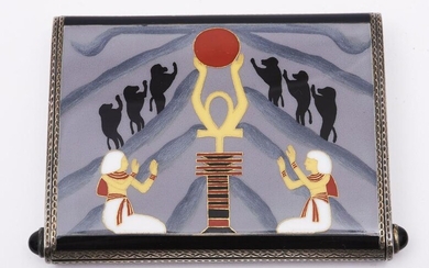 A French Egyptian Revival Silver and Enamel Cigarette