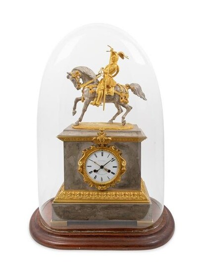 A French Gilt Bronze and Silvered Metal Figural Mantel