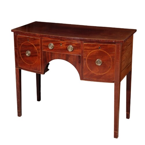 A GEORGE III MAHOGANY SMALL BOW-FRONT SIDEBOARD 86.5cm high ...