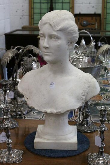 A GOOD 19TH CENTURY CARVED WHITE MARBLE BUST OF A LADY