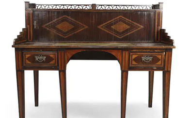 A George III mahogany and marquetry desk, last quarter 18th century, the...