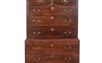 A George III mahogany chest on chest, late 18th century; the...
