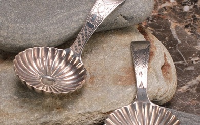 A George III silver caddy spoon, fluted circular bowl, brigh...
