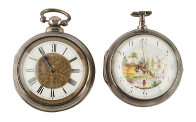 A George III silver pair cased pocket watch, the dial...