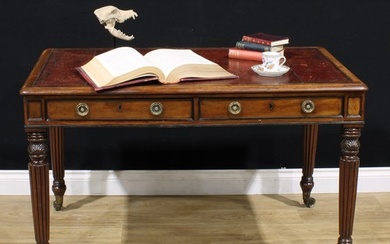 A George IV mahogany room centre library writing table, roun...
