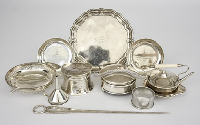 A George V Silver Circular Waiter and Mixed Silverware, the...