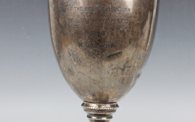 A George V silver trophy cup, the 'U' shaped bowl with engraved presentation inscription