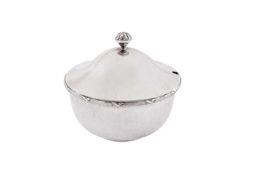 A George VI sterling silver ‘Arts and Crafts’ covered bowl or conserve pot, London 1944 by Frances Charlotte Harling (d. 1969)