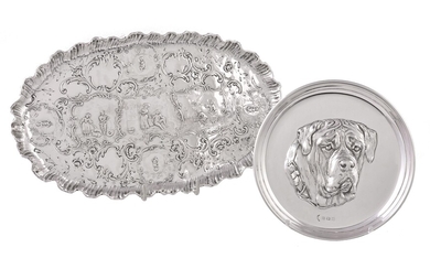 A German silver shaped oval dressing table tray