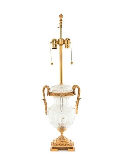 A Gilt Metal and Cut Glass Urn Mounted as a Lamp