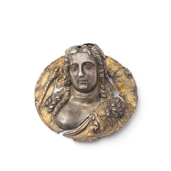 A Greek parcel gilt silver emblema in the form of a bust of Isis