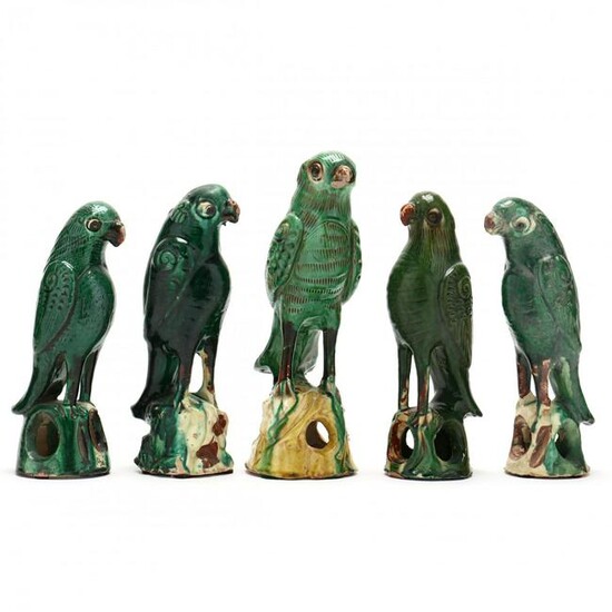 A Group of Chinese Green Glazed Parrots