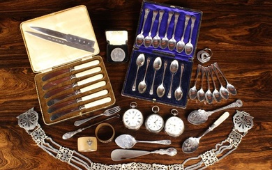 A Group of Miscellaneous Silver & Plate, and a pair of horn napkin rings with silver mounts; one in
