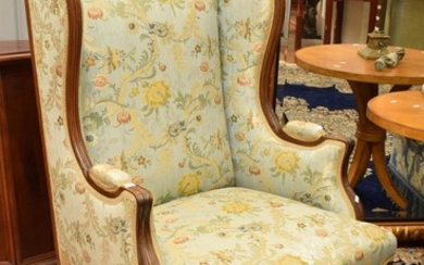 A HIGHLY DECORATIVE EMBROIDERED UPHOLSTERED BERGERE