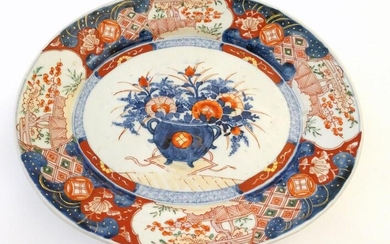 A Japanese Imari style plate, the centre decorated with