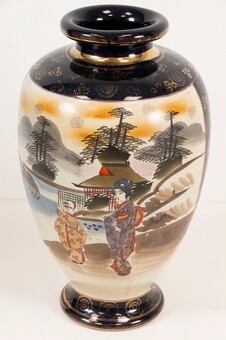 A Japanese Satsuma vase decorated in deep cobalt blue (Gosu...