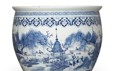 A LARGE CHINESE BLUE AND WHITE PORCELAIN JARDINIÈRE REPUBLIC PERIOD