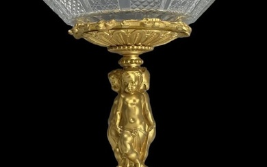 A LARGE FIGURAL DORE BRONZE AND BACCARAT CRYSTAL CENTERPIECE