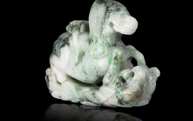 A LARGE JADEITE JADE CARVING OF A ‘HEAVENLY...