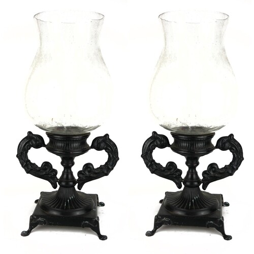 A LARGE PAIR OF 19TH CENTURY DESIGN STORM LANTERNS With clea...