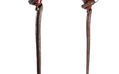 A LARGE PAIR OF BRONZE SNAKE FLOOR LAMPS IN THE MANNER OF EDGAR BRANDT, 1970s