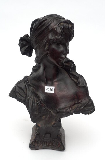 A LARGE VICTORIAN CAST IRON BUST OF A MAIDEN 'CENDRILION' H.38CM