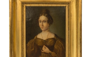 A LATE 18TH/EARLY 19TH PORTRAIT OIL PAINTING ON CANVAS, moun...