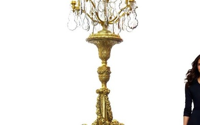 A LOUIS XVI STYLE GILTWOOD AND CUT GLASS TORCHIERE LAMP