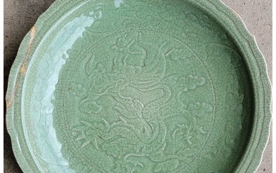 A Large Chinese Celadon Charger Decorated W/ A Dragon