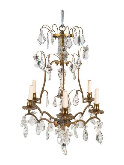 A Louis XV Style Gilt-Metal and Glass Six-Light Chandelier
