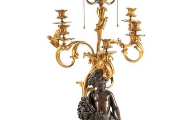 A Louis XV Style Gilt and Patinated Bronze Five-Light