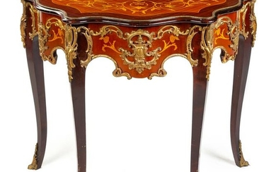 A Louis XV Style Marquetry and Gilt Metal Mounted