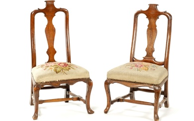 A MATCHED PAIR OF GEORGE I WALNUT SIDE CHAIRS...