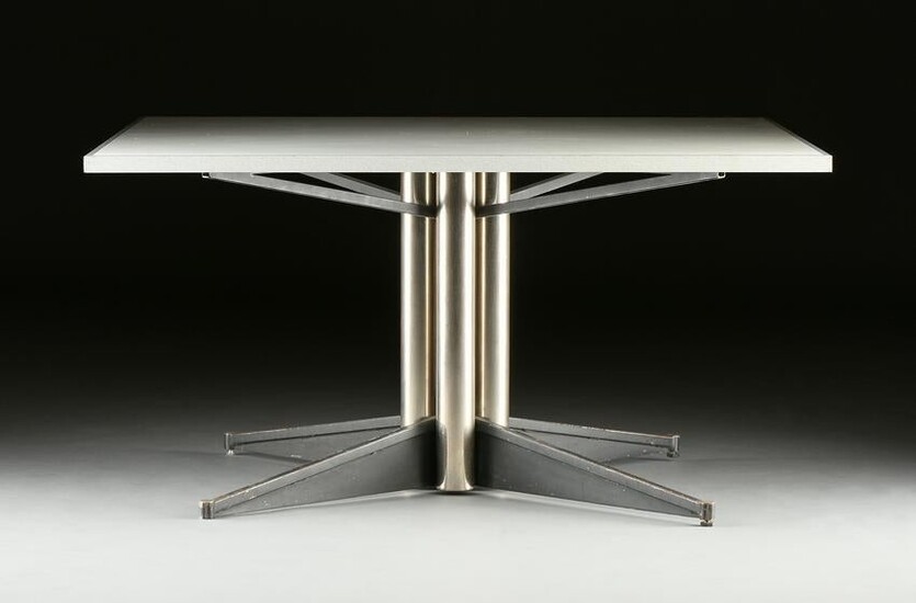 A MID CENTURY MODERN WHITE LAMINATE AND CHROMED STEEL