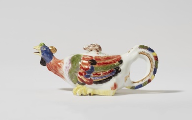 A Meissen porcelain cockerel teapot with hare finial