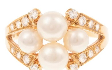 A Mikimoto Four Pearl & Diamond Ring in 18K