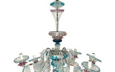 A Murano Italian glass chandelier, circa 1950s, eight branch...