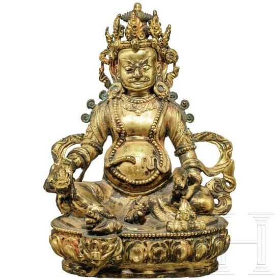 A Nepalese gilded bronze figure of Jambhala, 19th