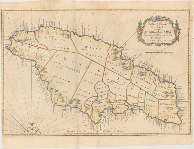 "A New & Correct Chart, of the Island of Jamaica. With Its Bays, Harbours, Rocks, Soundings &c.", Mount & Page