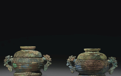 A PAIR OF BRONZE RITUAL FOOD VESSELS AND COVERS, GUI, LATE WESTERN ZHOU DYNASTY-EARLY SPRING AND AUTUMN PERIOD, 8TH-7TH CENTURY BC