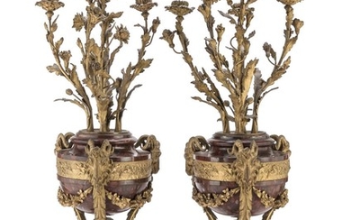 A PAIR OF CANDELABRA IN RED MARBLE AND BRONZE - 19TH CENTURY