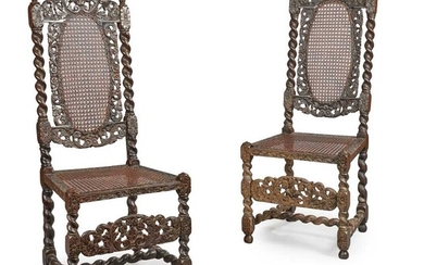 A PAIR OF CHARLES II STAINED AND EBONISED BEECH CHAIRS LATE 17TH CENTURY